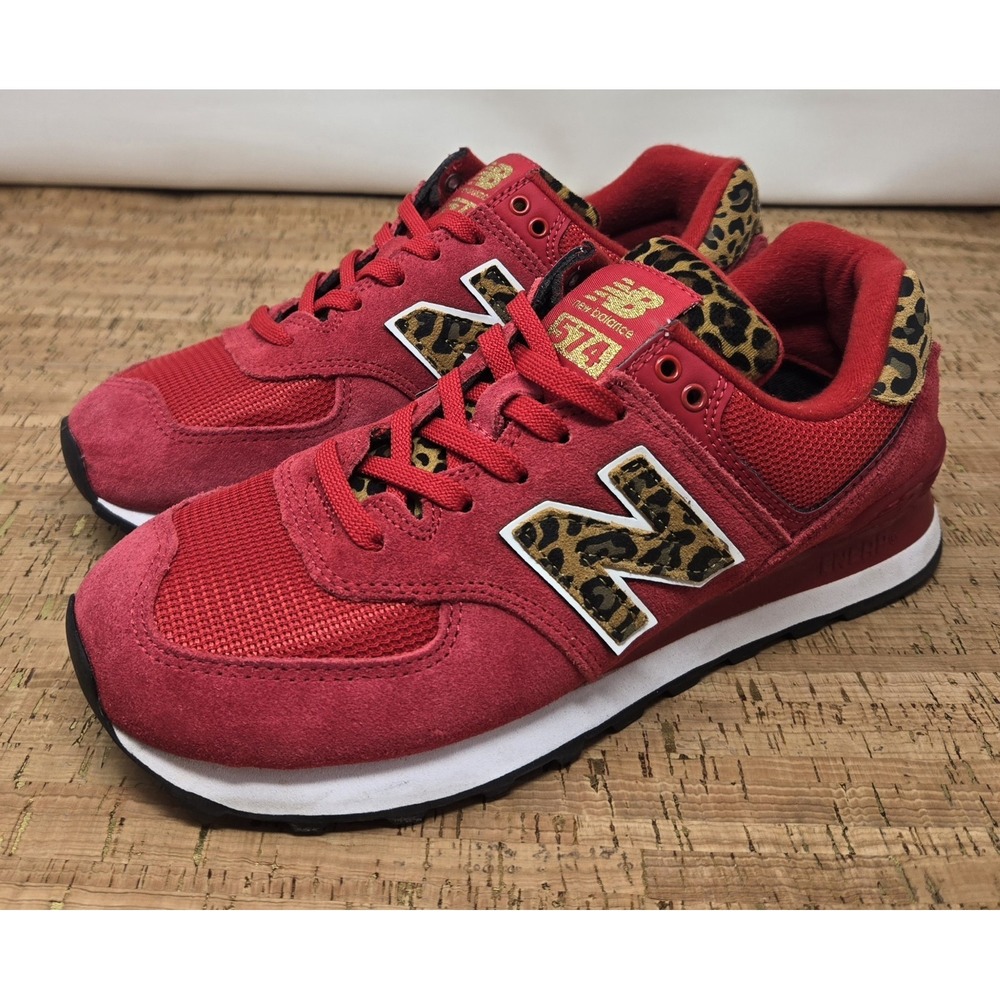 New Balance 574 Shoes Womens 8B Cheetah Animal Print Red Gold Sneakers WL574JA2